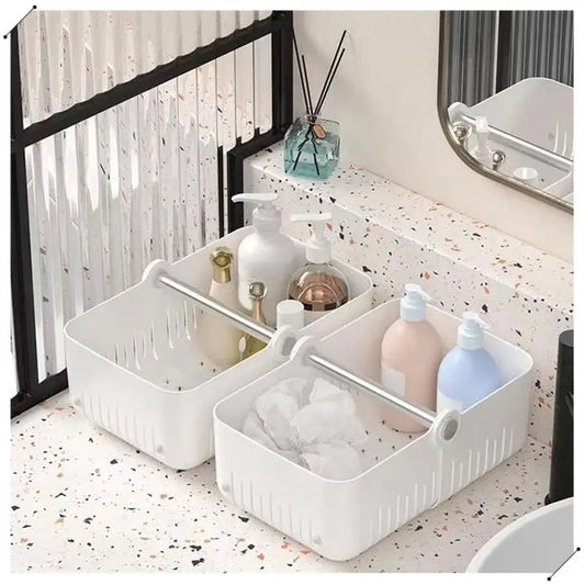 Clarify.pk multi-purpose bathroom organizer basket in white with two compartments for toiletries