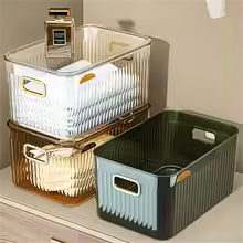 Clarify.pk multi-purpose household storage box set in beige, brown, and green with handles