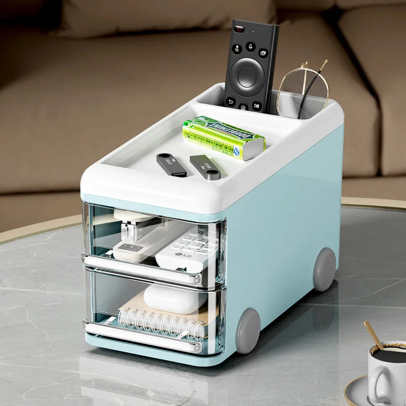 Clarify.pk multifunctional cosmetic organizer in blue and white with storage drawers and top compartments