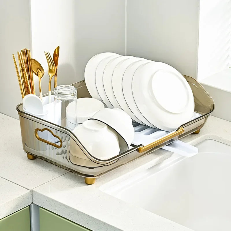 Clarify.pk multifunctional dish drainer with utensil holder and drain bowl rack for kitchen countertop