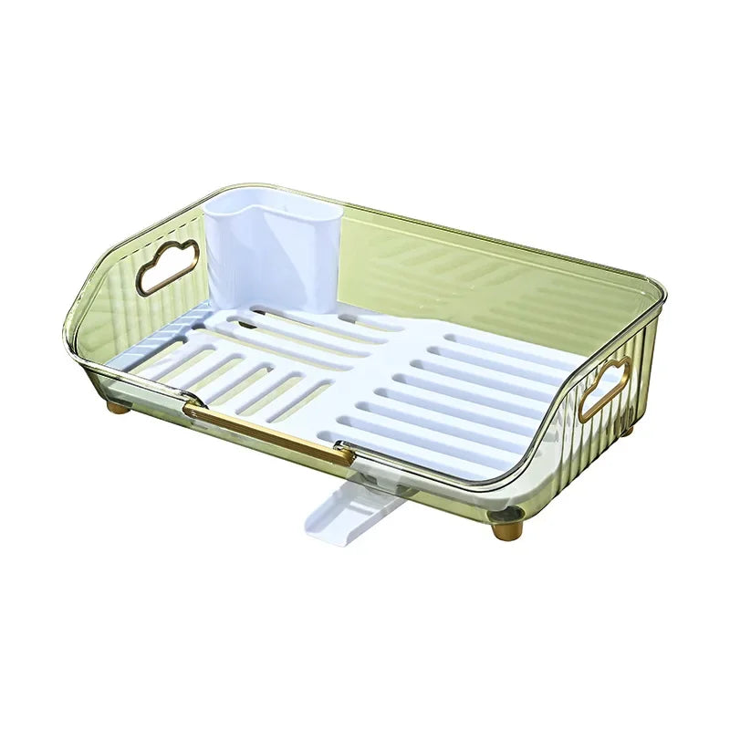 Clarify.pk multifunctional dish drainer with utensil holder and transparent drain bowl rack