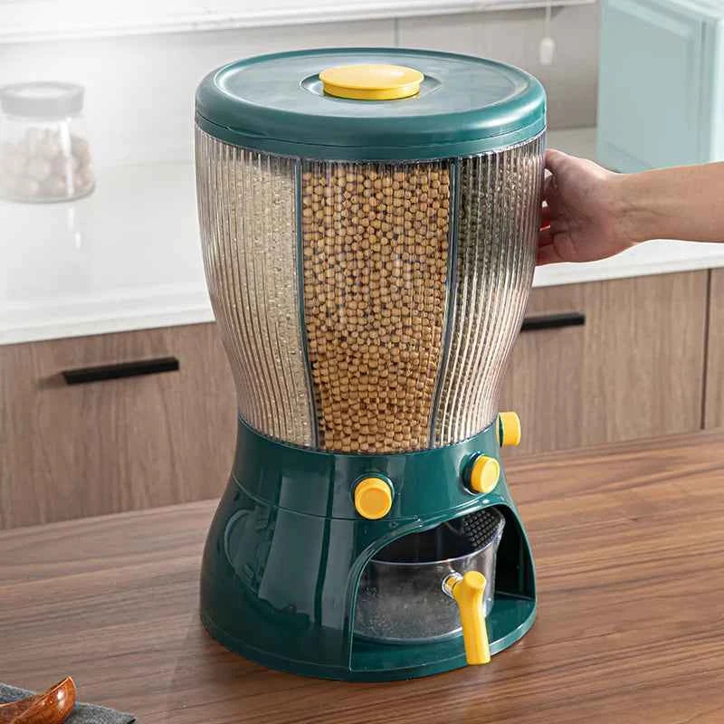 Multifunctional kitchen storage container for grains with a clear view and dispenser for easy access