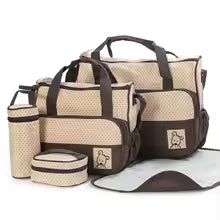 Clarify.pk multifunctional maternity handbag set with insulated bottle holder and changing pad in beige and brown
