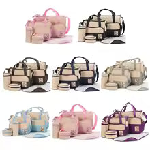 Collection of multifunctional maternity handbag sets in various colors for stylish and practical baby care