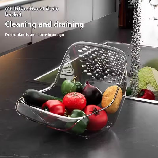 Clarify.pk portable fruit colander drain basket with fresh vegetables rinsing and draining in kitchen sink