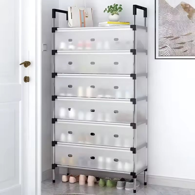 Clarify.pk multilayer dustproof shoes rack with six covered shelves for organized shoe storage
