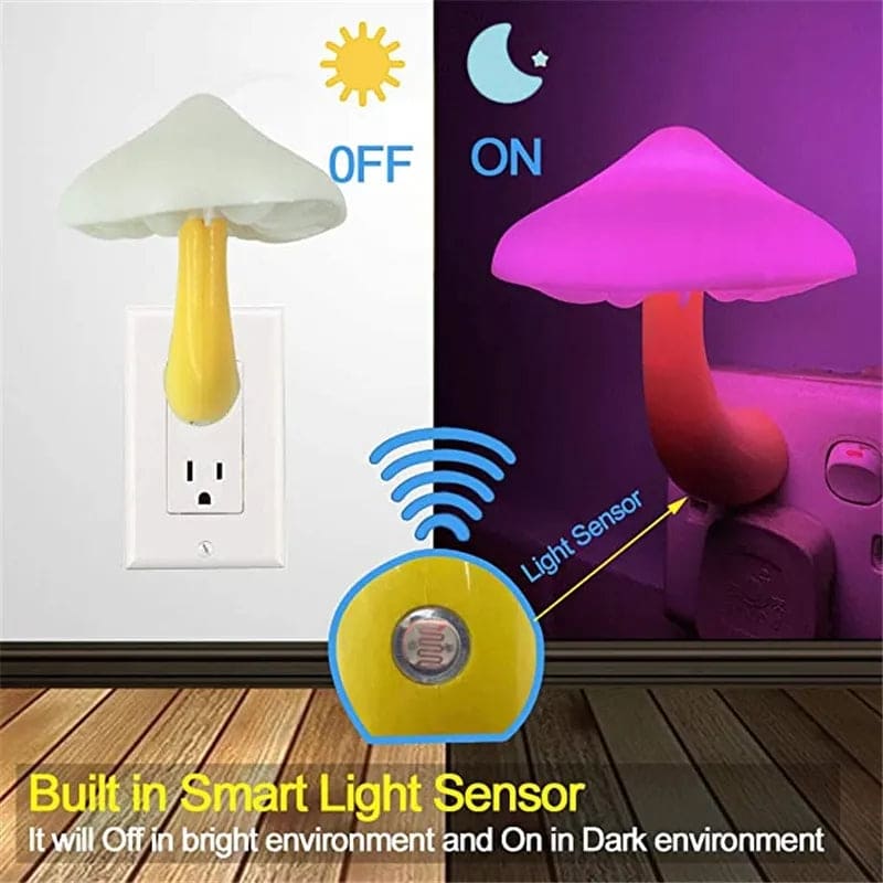 Mushroom night light plug in with built-in smart light sensor turning on in dark and off in bright