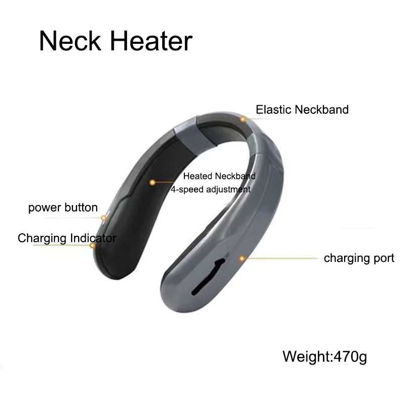 Clarify.pk neck ceramic portable heater with elastic neckband, 4-speed heated adjustment, and charging port