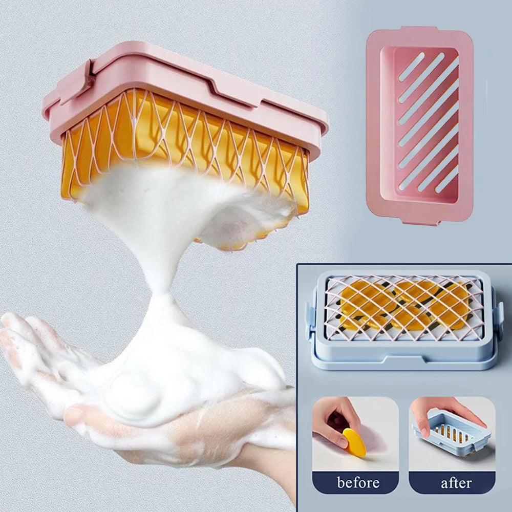 Pink and blue non slip soap holder with drainage design preventing soap slipping and mess