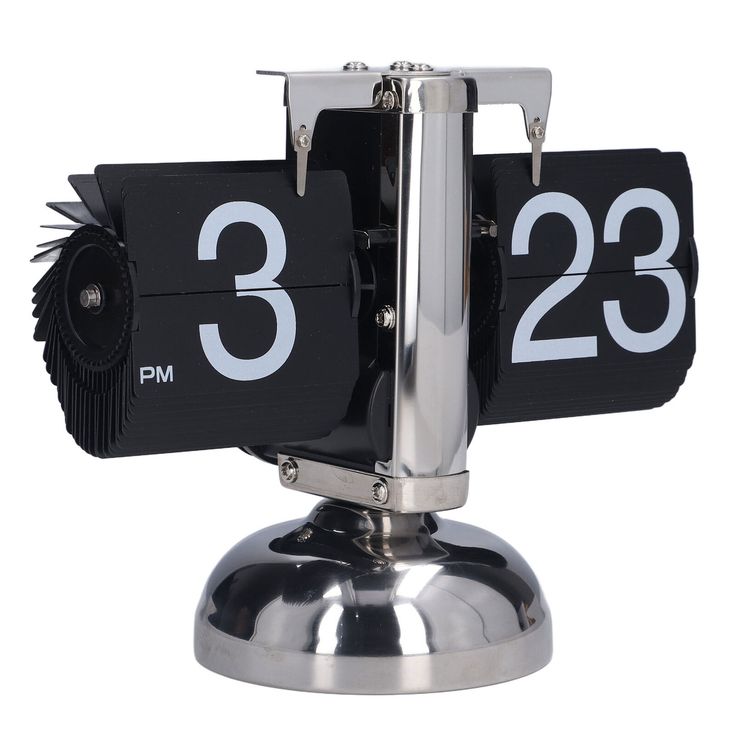 Clarify pk flip desk clock retro black numeric flip cards on chrome pedestal stand showing 3 23 PM