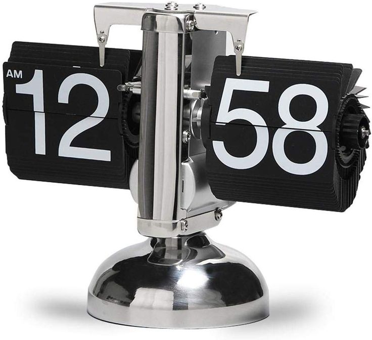 flip desk clock retro stainless steel tabletop with black and white numbered flip cards showing 12 58 AM