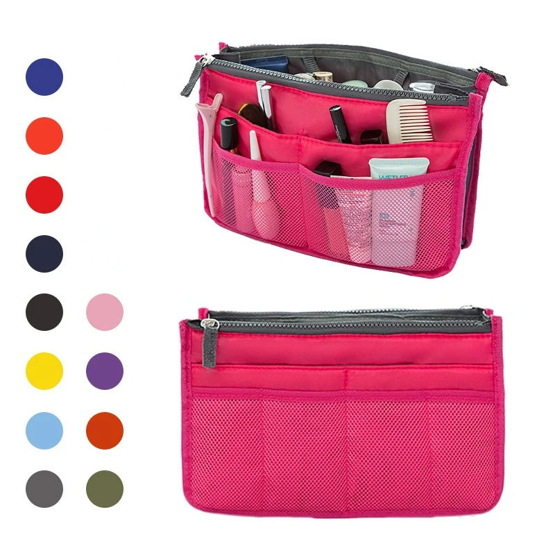 Clarify.pk nylon handbag organizer insert in pink with multiple pockets for cosmetics and accessories