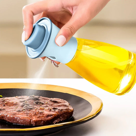 Clarify.pk oil sprayer for kitchen spraying oil evenly on steak on black and gold plate