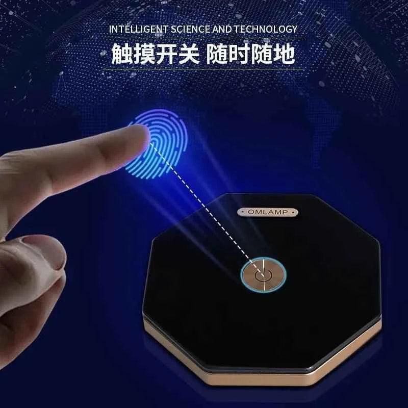 Touch control LED table lamp with sleek black octagonal design and fingerprint activation feature
