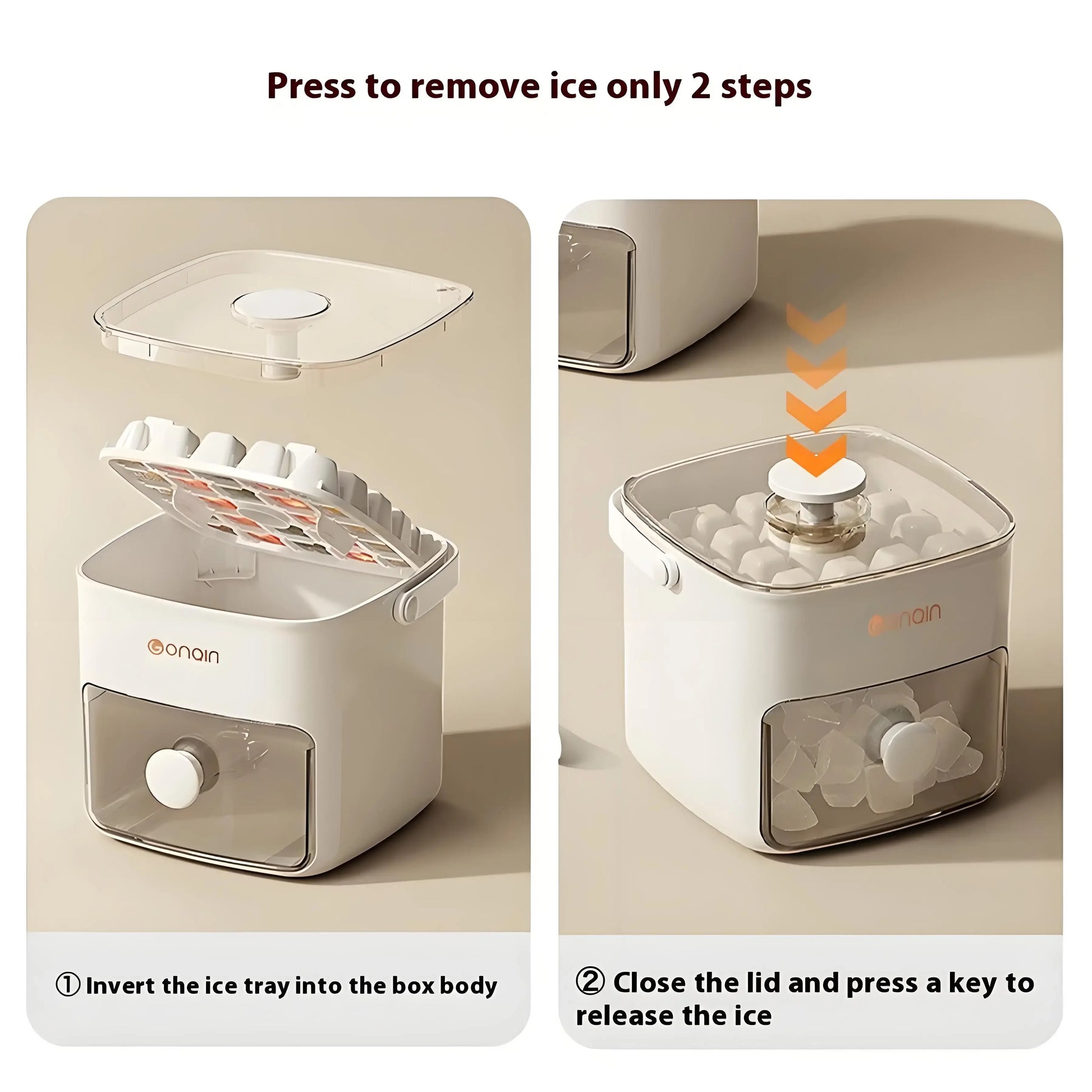 48 block ice cube machine with lid by Clarify.pk showing easy two-step ice removal and compact design