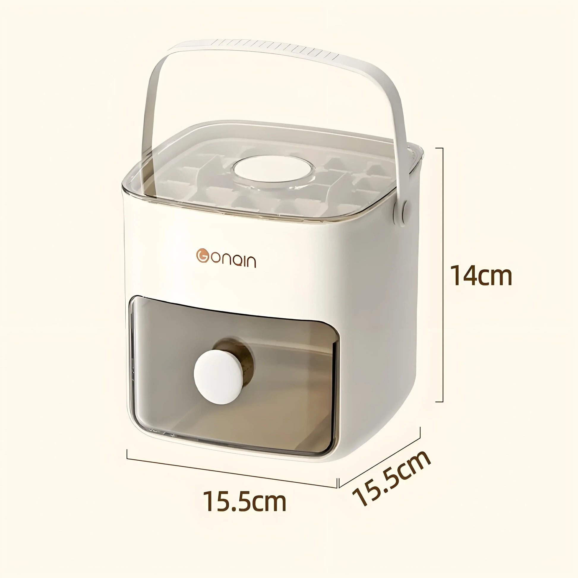 48 block ice cube machine with lid in white with transparent drawer and handle for easy carrying