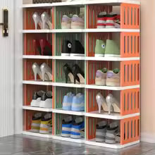 Clarify pk 5 layer shoe storage organizer with multiple pairs of shoes neatly arranged in a compact rack