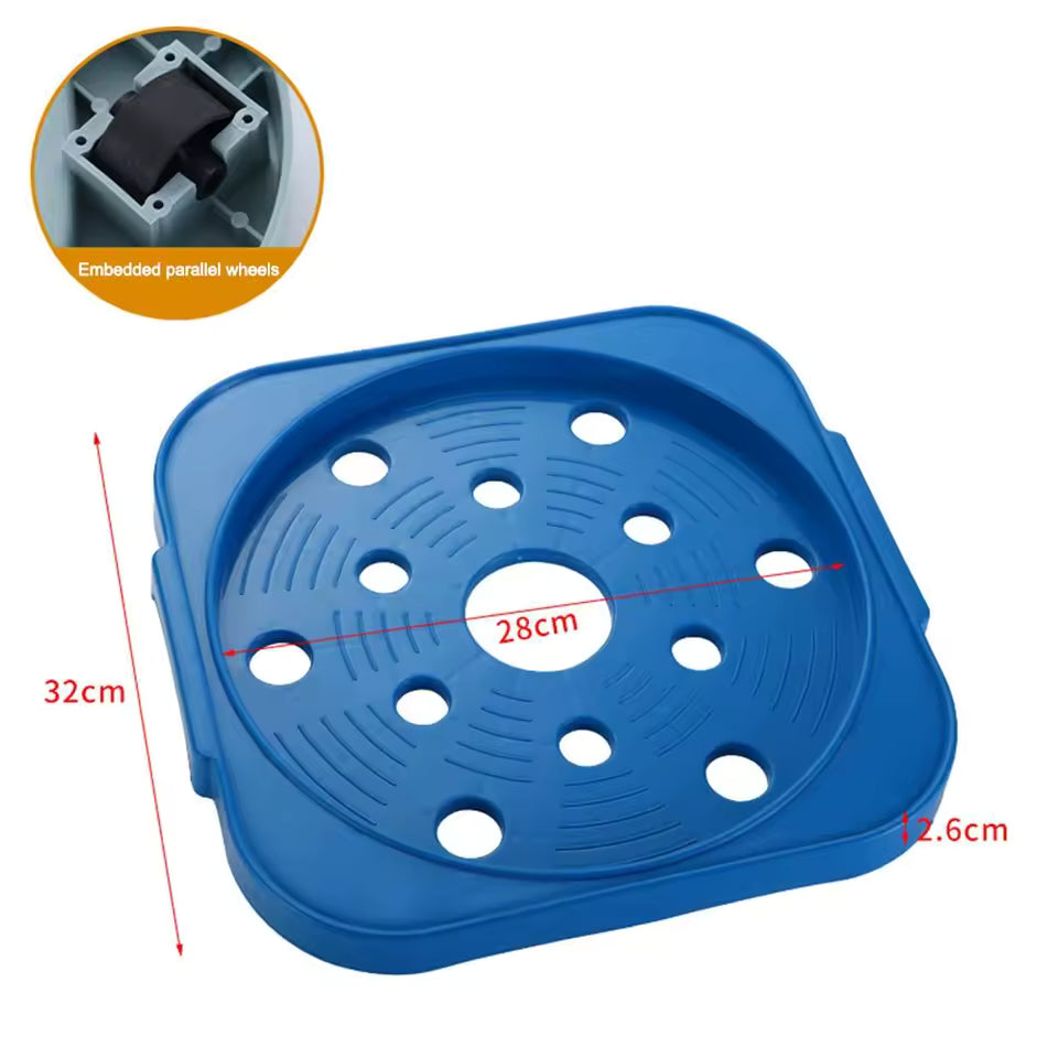 Clarify.pk blue plastic outdoor indoor rolling flower pot tray with embedded parallel wheels and drainage holes
