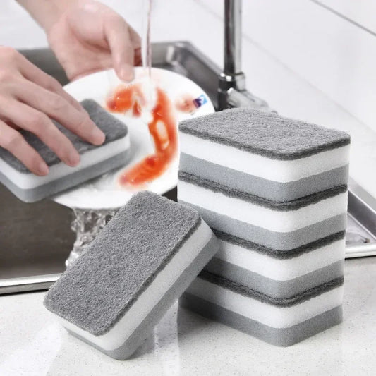Pack of 3 double-sided kitchen sponge by Clarify.pk with gray and white scrubbing layers for efficient dish cleaning