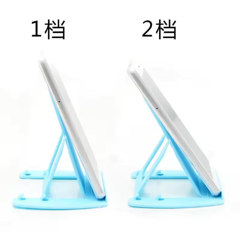 Pack of 4 cell phone stands in blue holding phones at two different angled positions