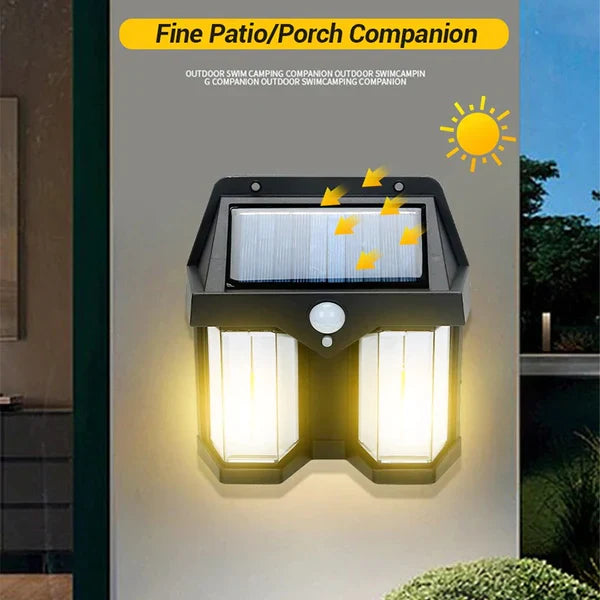 Clarify.pk double head solar wall lamp mounted on outdoor wall for patio and porch lighting