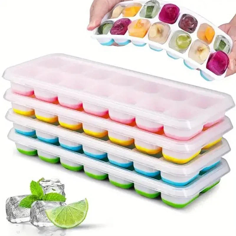14 grid silicone ice cube mold set by Clarify.pk with colorful flexible trays for easy ice release