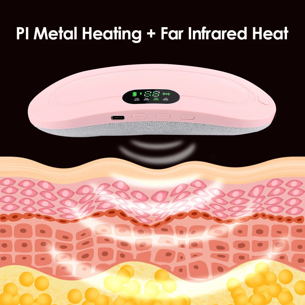 Period cramp relief belt with PI metal heating and far infrared heat technology for deep tissue comfort