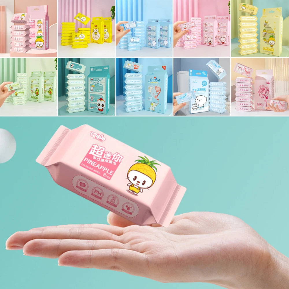 64 pcs New Soft Baby Wet Wipes by Clarify.pk in colorful packaging with cartoon designs held above palm