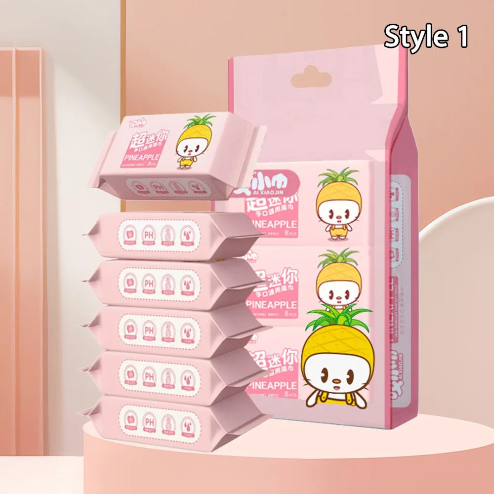 Clarify.pk 64 pcs New Soft Baby Wet Wipes in pink packaging with cute pineapple character