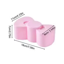 Pink 360 degree bow rotating jewelry box with heart-shaped compartments and dimensions shown