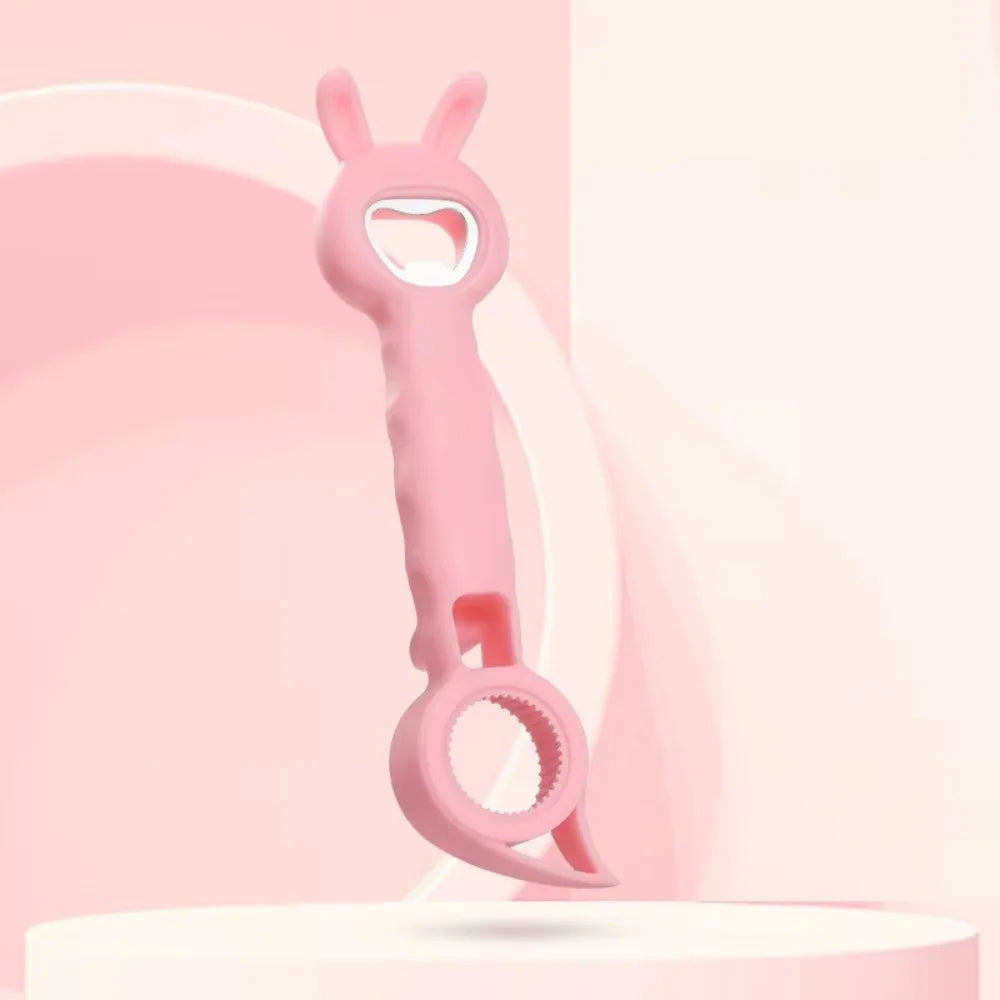 Pink 4 In 1 Beer Bottle Opener with bunny ear design for easy bottle opening