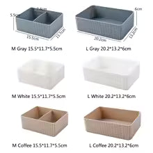 Plastic desktop organizer box set in gray white and coffee colors with multiple size options for office storage