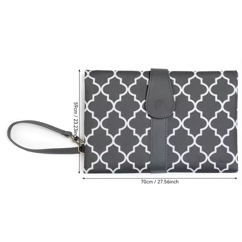 Clarify.pk waterproof baby changing mat with grey geometric pattern and strap for easy carrying