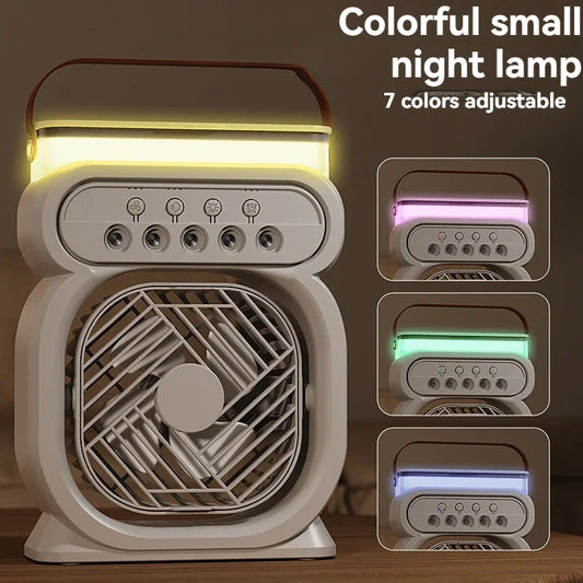 Clarify.pk 3 in 1 air conditioner water mist fan with colorful adjustable night lamp and compact design