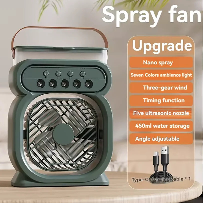 Clarify.pk 3 in 1 air conditioner water mist fan with adjustable angle and USB Type-C charging cable