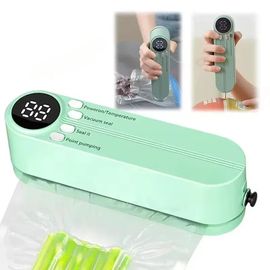 Clarify.pk 3-in-1 electric vacuum sealing machine in green with digital display and multiple functions