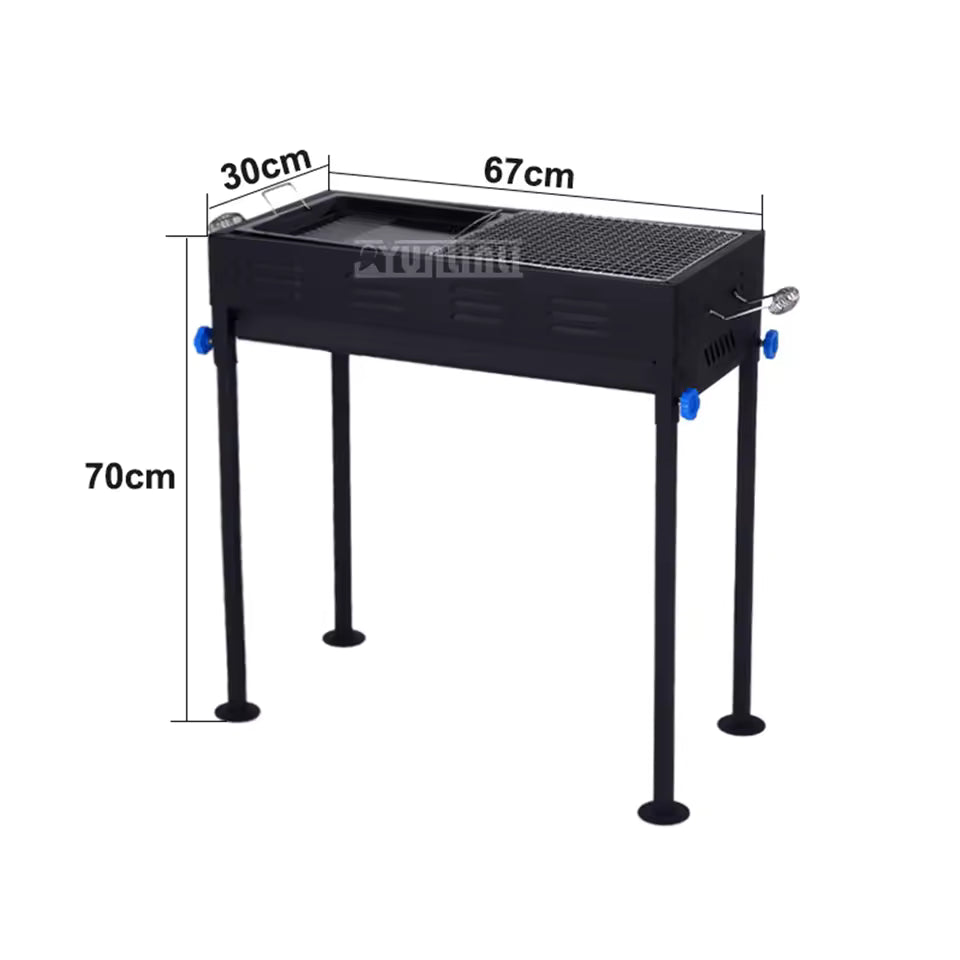 Portable barbecue grill for outdoors in black metal with dimensions 67x30x70 cm from Clarify.pk