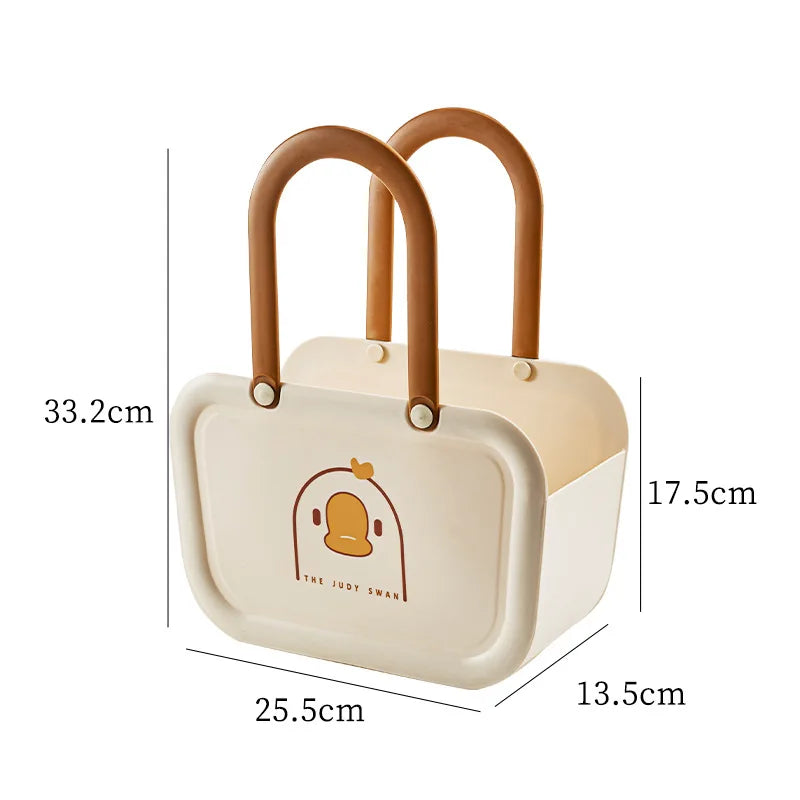 Clarify.pk portable bathroom storage basket with cute duck design and brown handles