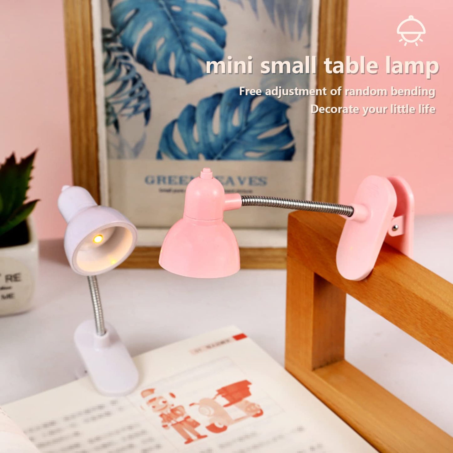 Clarify.pk portable book reading light mini small table lamp with adjustable bending clip in pink and white