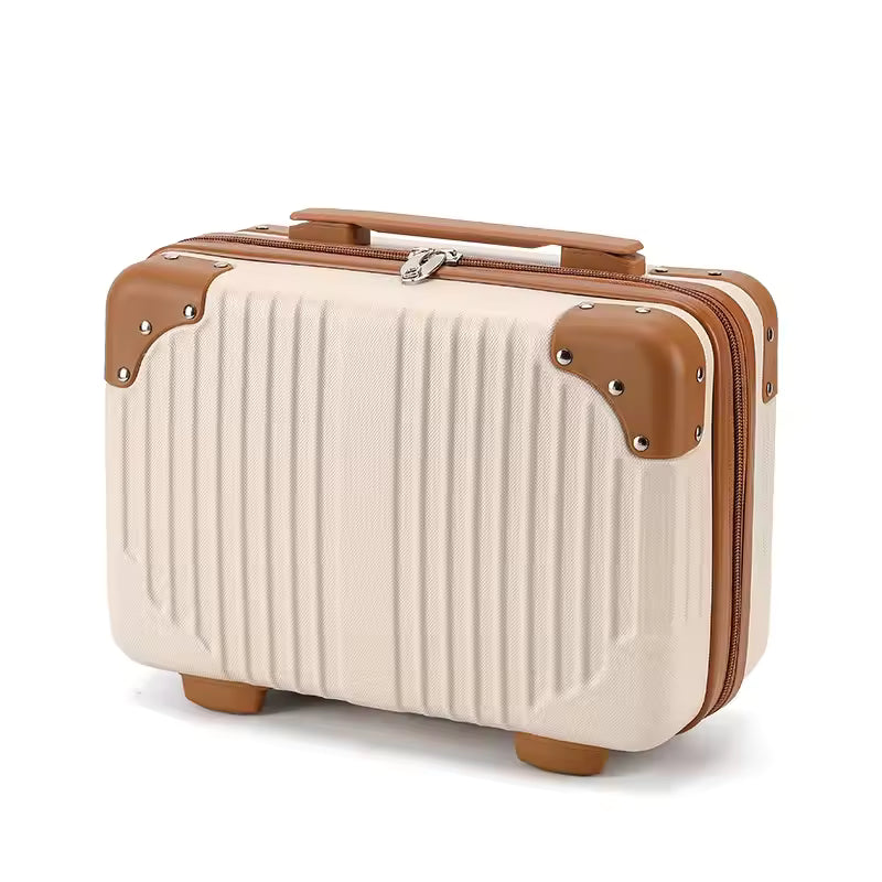 Clarify.pk portable cosmetic organizer with handle in beige and brown with hard shell and zipper