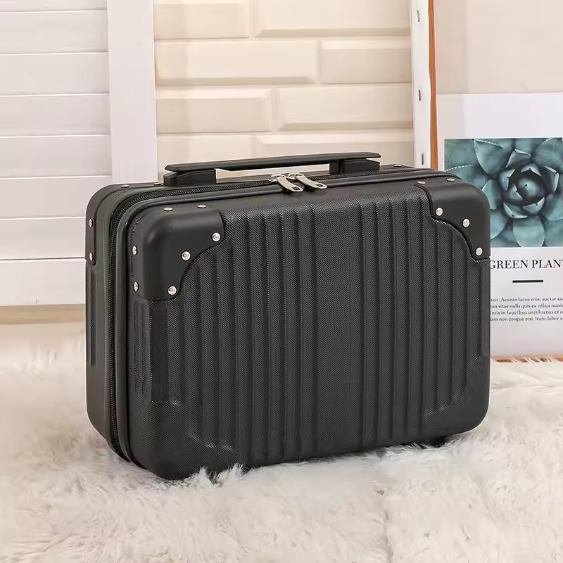 Black portable cosmetic organizer with handle and sturdy hard shell by Clarify.pk