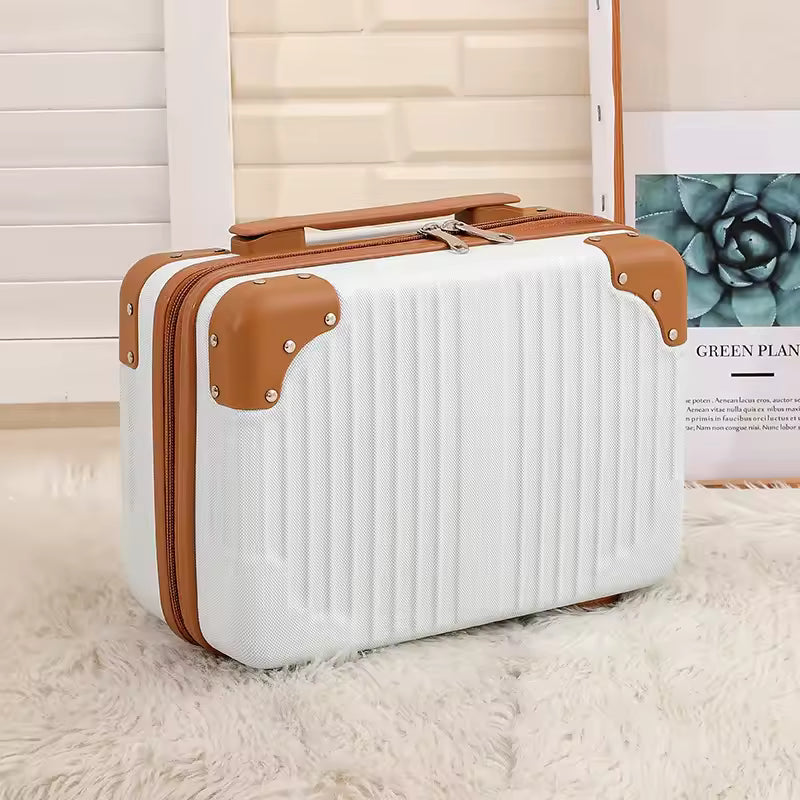 Clarify.pk portable cosmetic organizer with handle in white and brown with hard shell design