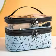 Clarify.pk portable cosmetic storage organizer with dual compartments and geometric design
