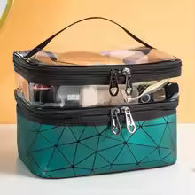 Clarify.pk portable cosmetic storage organizer with dual compartments and transparent top for easy access