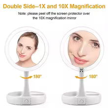 Clarify.pk portable double-sided vanity mirror with 1X and 10X magnification and 180 degree rotation
