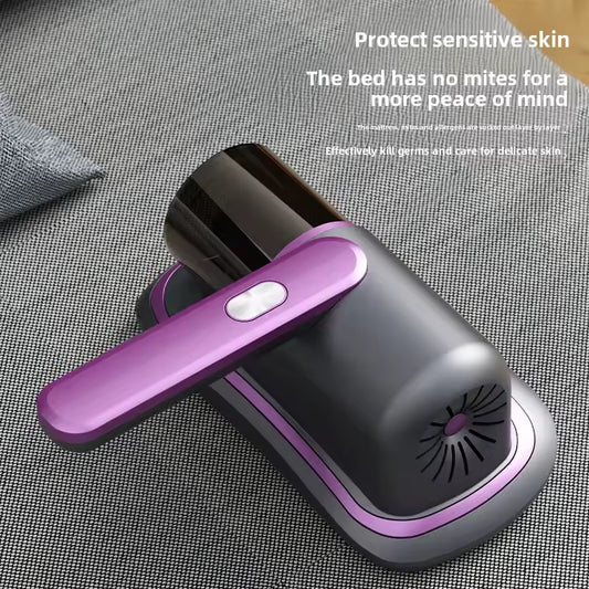 Clarify.pk portable dust cleaner for home in black and purple on a gray fabric surface