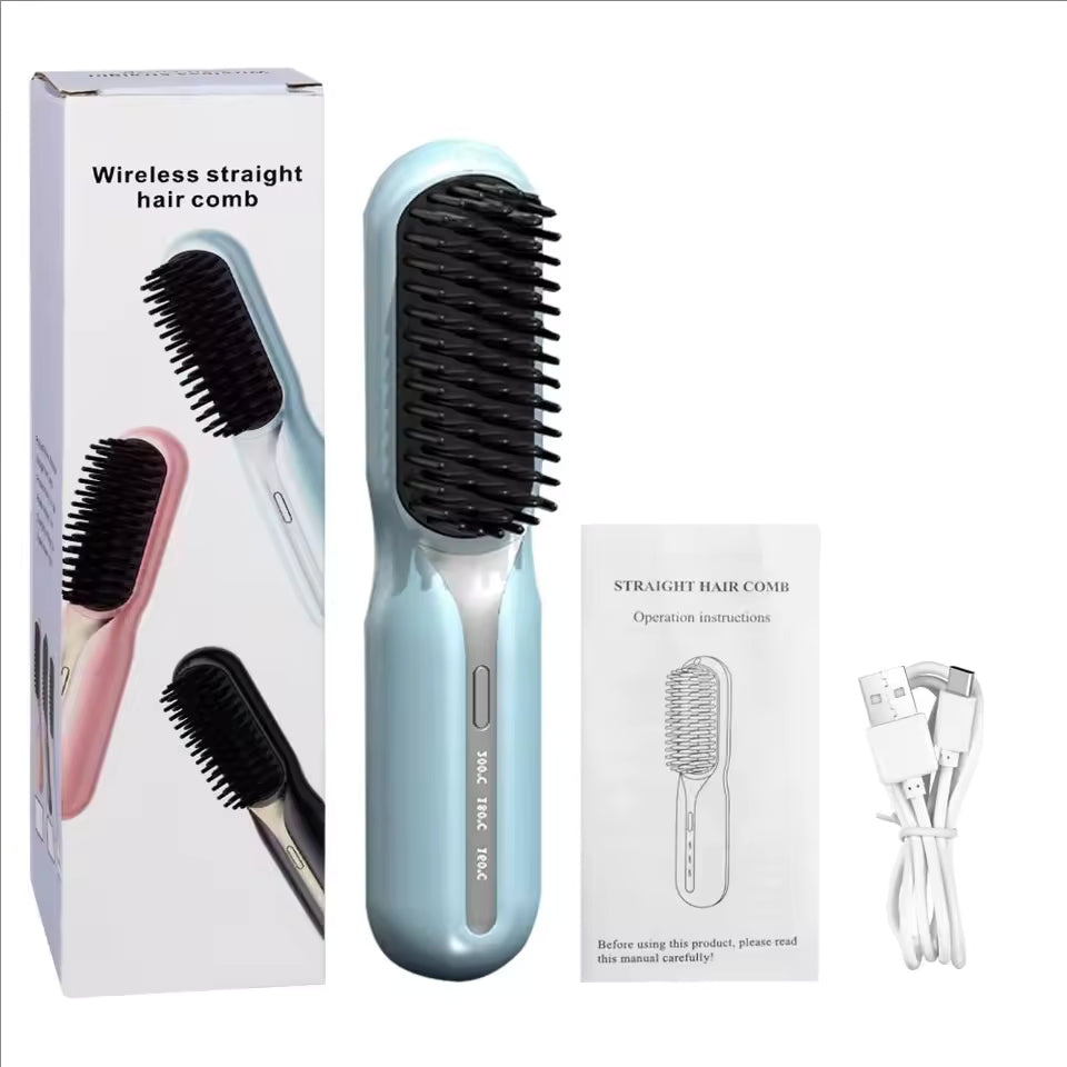 Clarify.pk portable electric hair styling comb in blue with USB charging cable and user manual