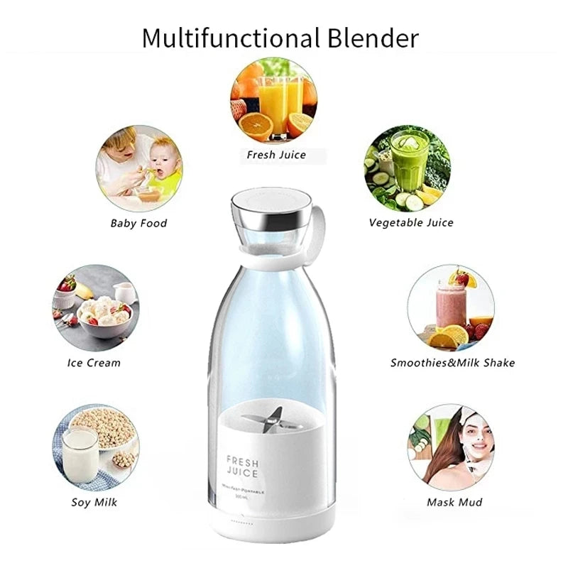 Clarify.pk portable electric juicer blender showing multifunctional uses for fresh juice baby food and smoothies