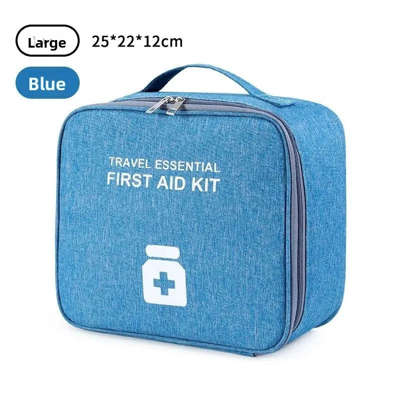 Blue large portable first aid kit bag with handle and zipper for travel essentials