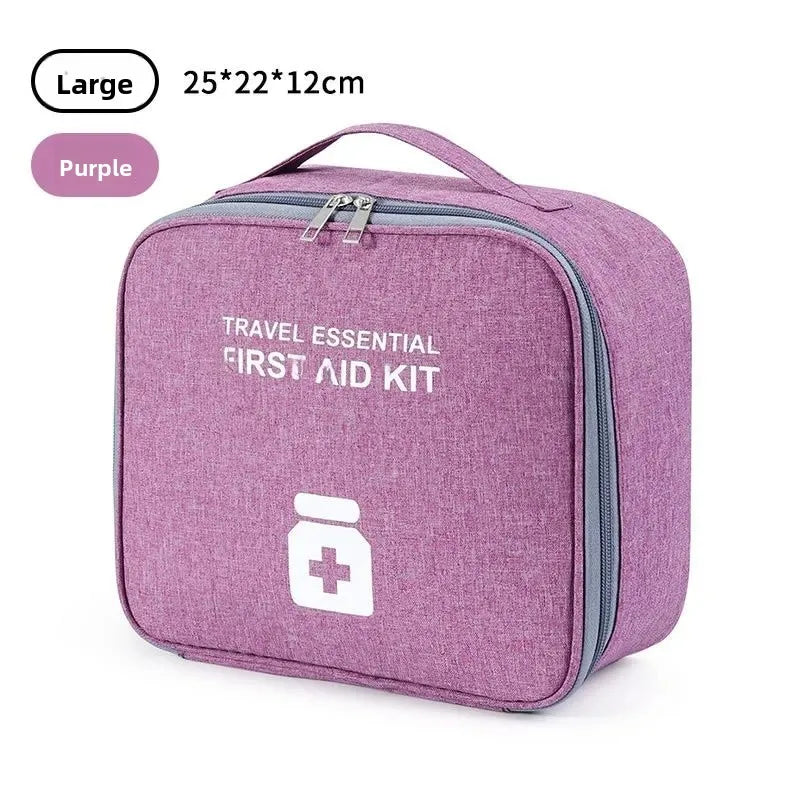 Purple large portable first aid kit bag with handle and double zipper for travel essentials
